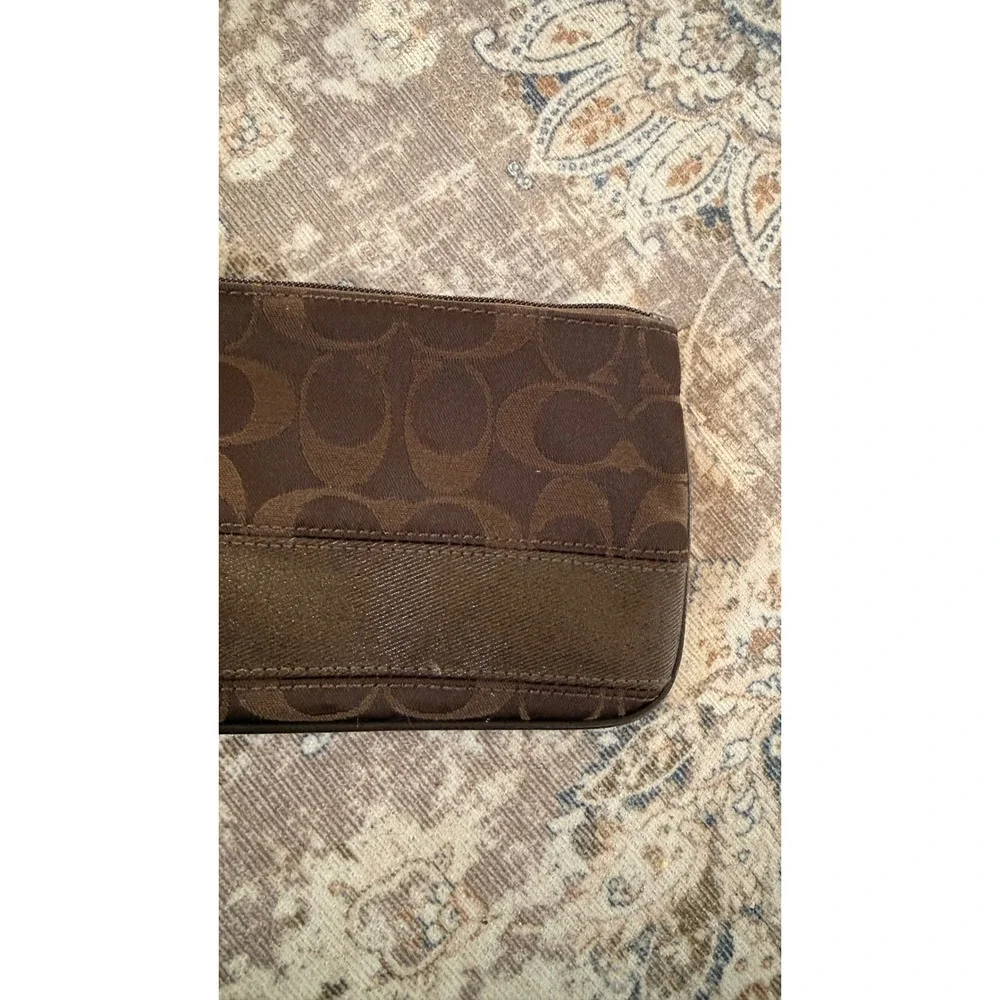 Coach Signature C Monogram Brown‎ Canvas Wristlet Pouch Small Bag